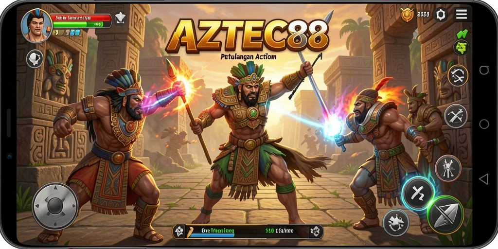 Tangkapan layar utama AZTEC88 menampilkan aksi seru di hutan Aztec.