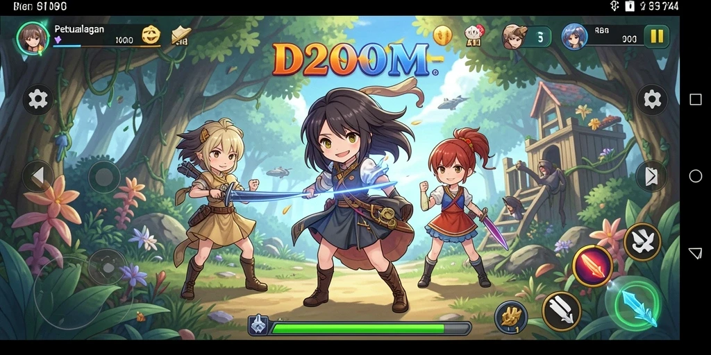 Tampilan gameplay D200M dengan karakter Anime yang dinamis.