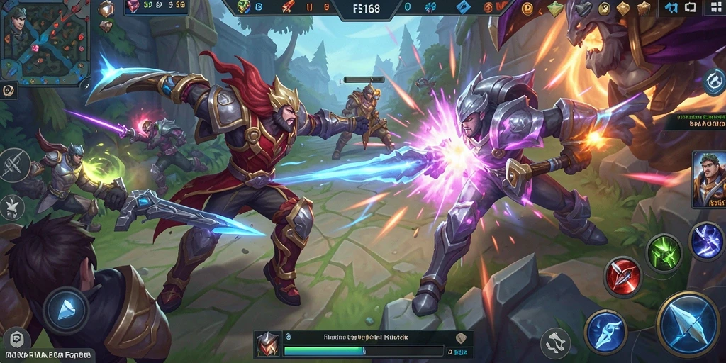 Screenshot FB168 menampilkan aksi seru dalam pertarungan tim MOBA.