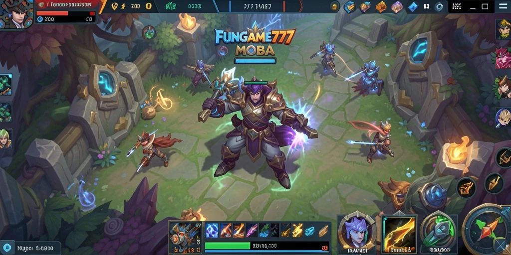 Tangkapan layar dari FUNGAME777 menampilkan pertarungan arena yang menegangkan.