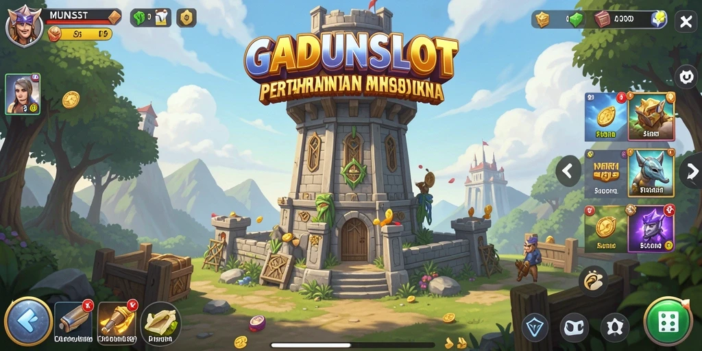 Gameplay menarik GADUNSLOT saat mempertahankan menara dari serangan musuh.