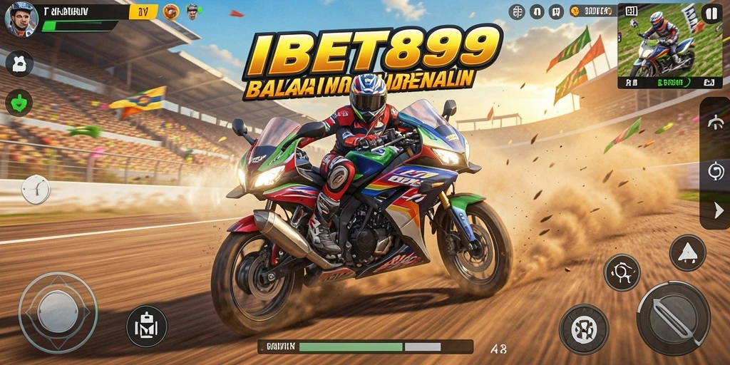 Screenshot gameplay IBET899 menampilkan balapan motor yang seru dan mendebarkan.
