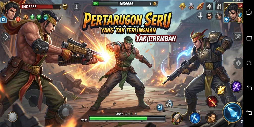 Screenshot gameplay IND666 menampilkan karakter bertarung dengan efek visual yang memukau.