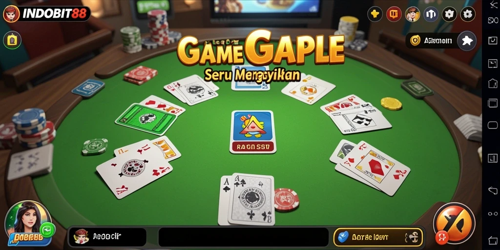 Screenshot gameplay seru INDOBIT88 menampilkan aksi permainan Gaple yang menarik.