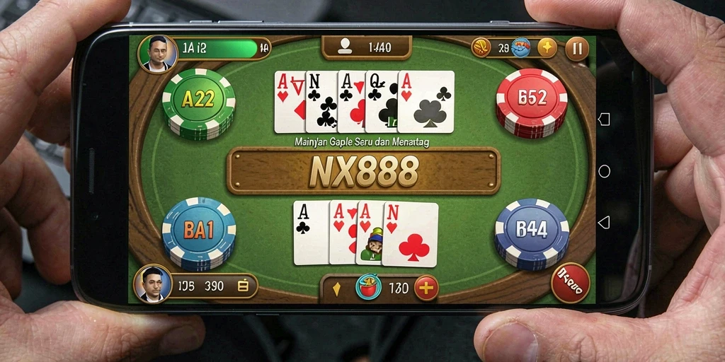 Screenshot NX888 menunjukkan gameplay Gaple yang seru dan interaktif.
