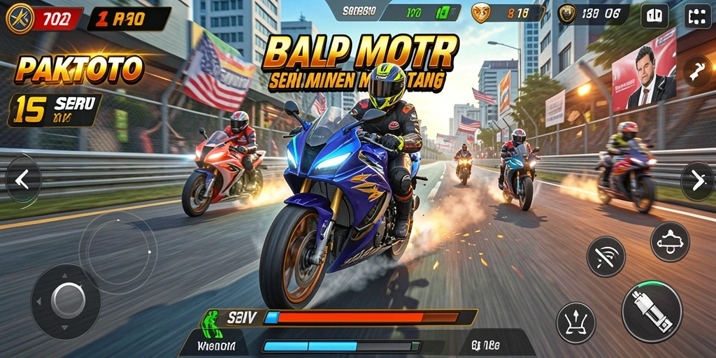 Tampilan gameplay PAKTOTO menampilkan aksi balap motor yang mendebarkan.