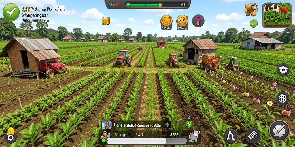 Screenshot gameplay QQRP menampilkan suasana kebun yang indah dan berwarna-warni.