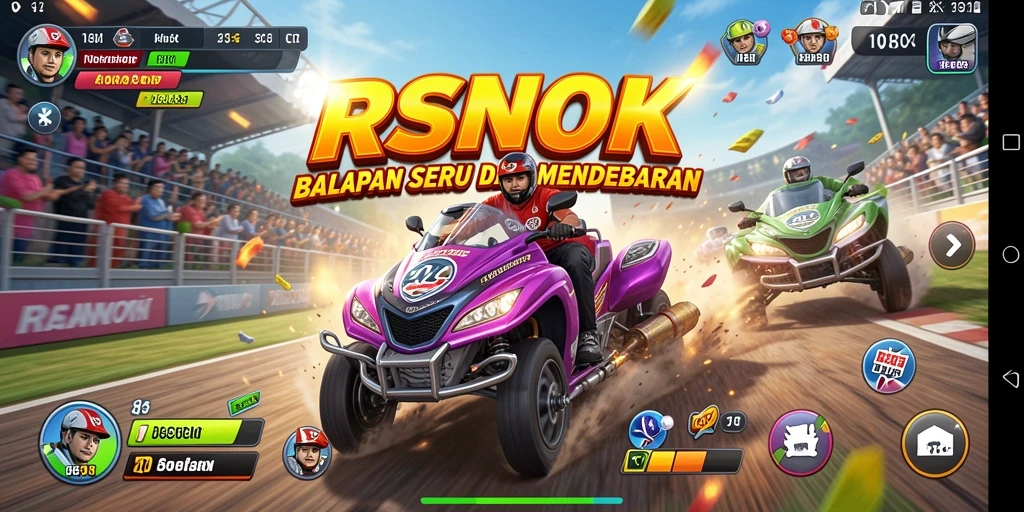 Screenshot gameplay RSNOK dengan aksi balapan yang mengesankan.