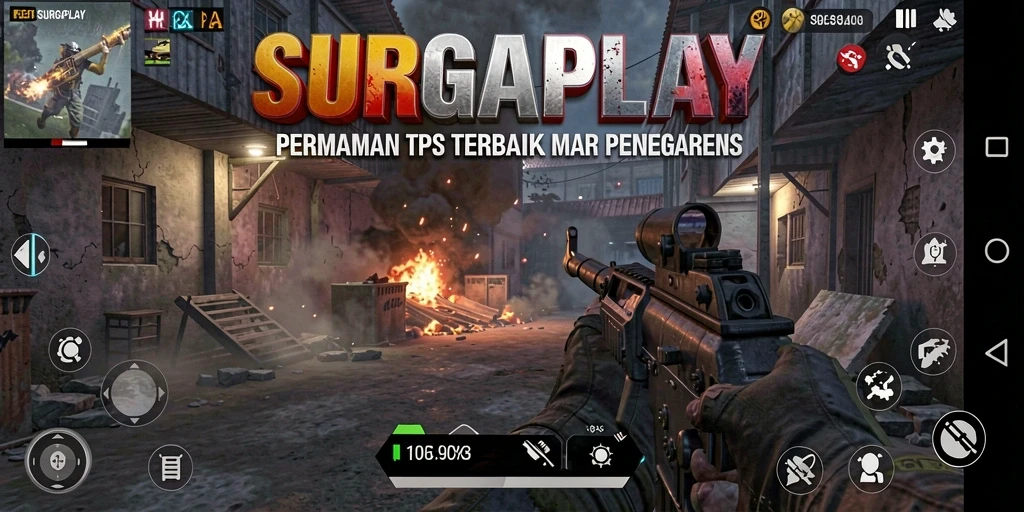 Tangkapan layar menampilkan aksi intens dalam gameplay SURGAPLAY.