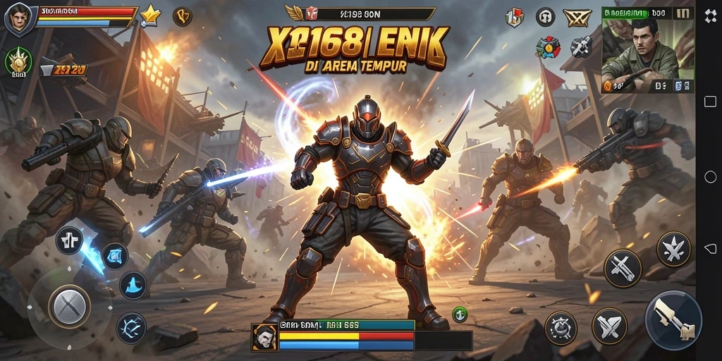 Tampilan gameplay <strong>X168</strong> dengan pertarungan seru dan karakter yang memukau.