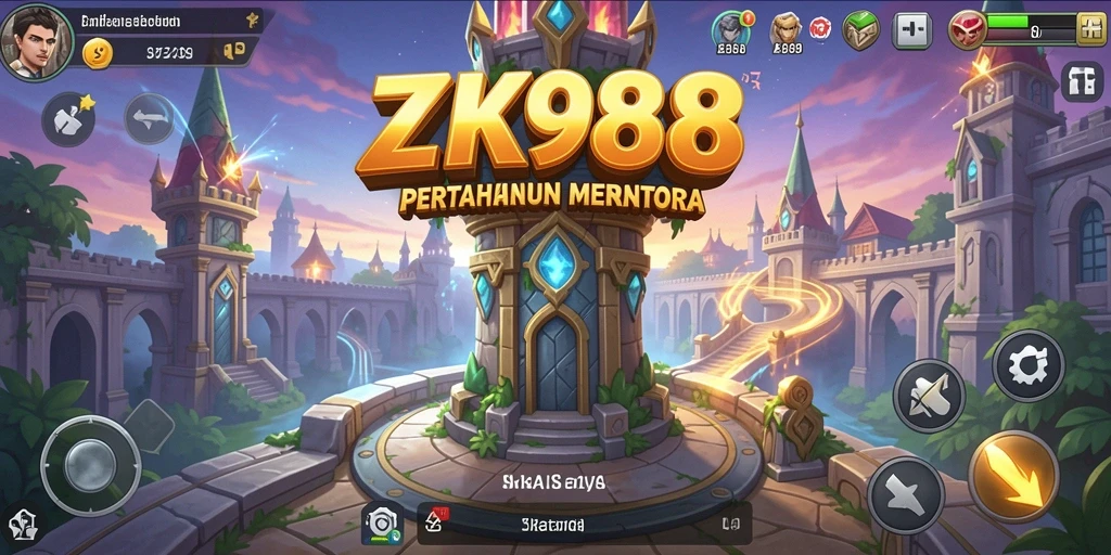 Tampilan gameplay ZK988 yang intens dan strategis dalam pertahanan menara.